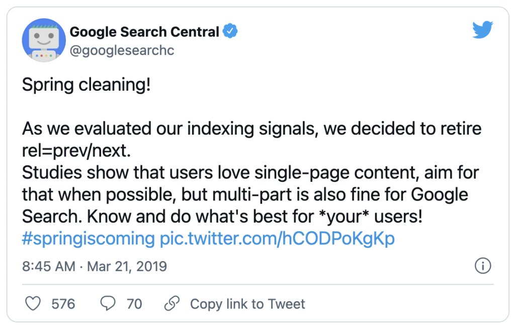 google announces dropping rel=next attribute