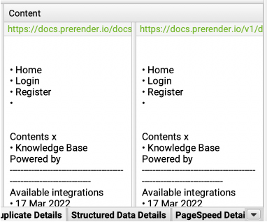 duplicate details tab shows content snippets