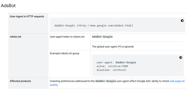 AdsBot-Google user agent details from Google Search Central