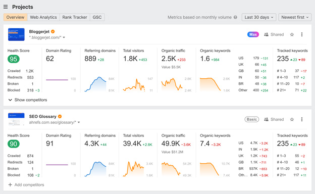 Ahrefs dashboard