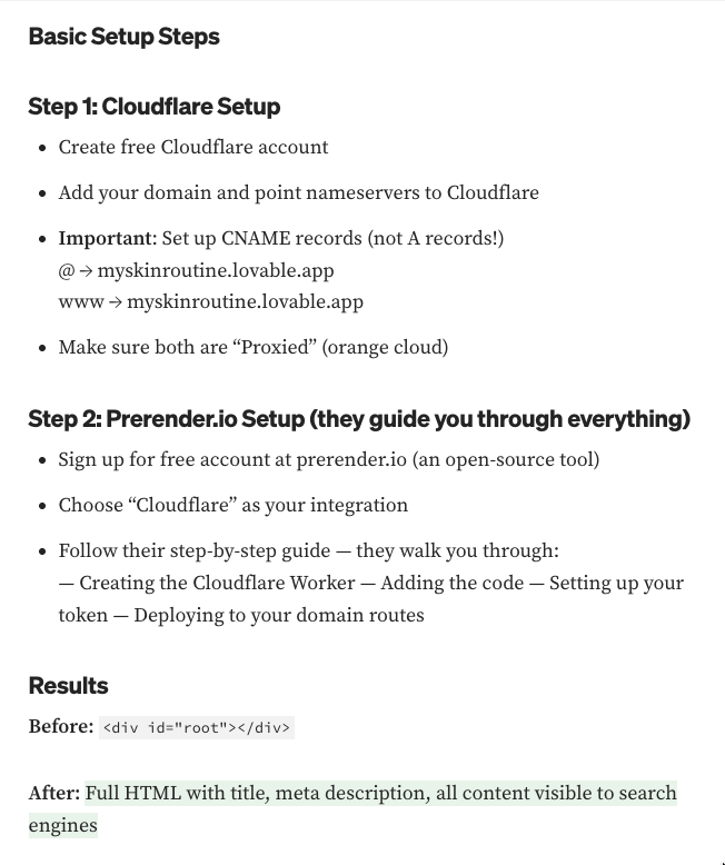 Successful and quick installation of Prerender.io for Lovabale Websites