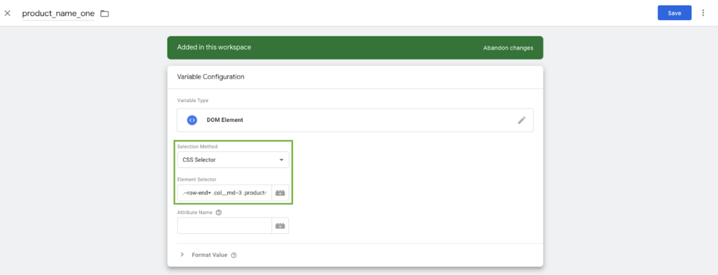How to select CSS on Google Tag Manager