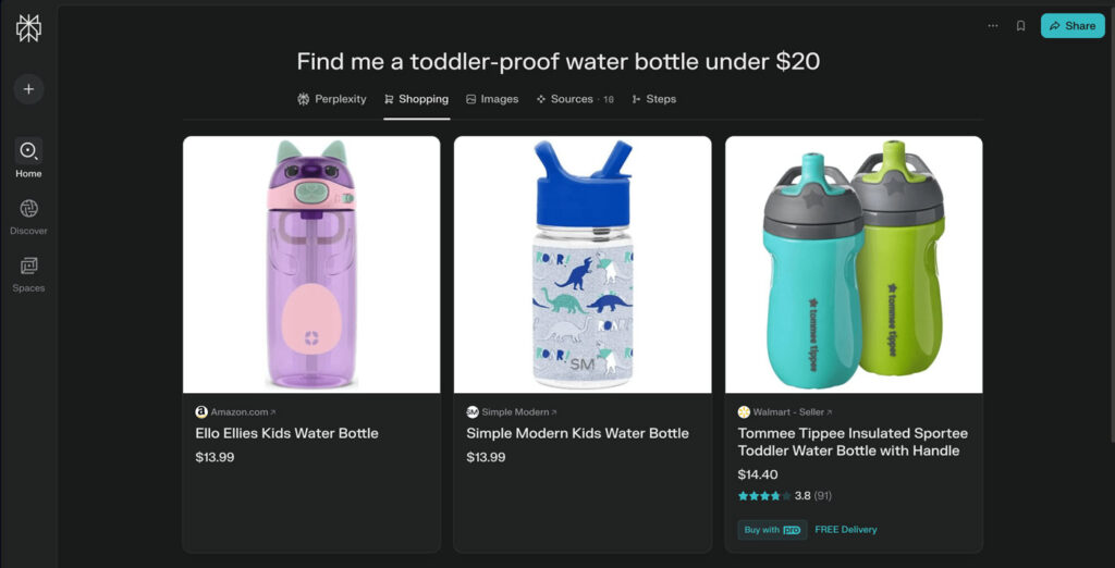 Perplexity AI shopping example
