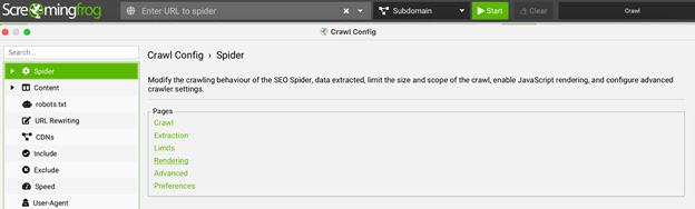 Screaming Frog JavaScript rendering configuration