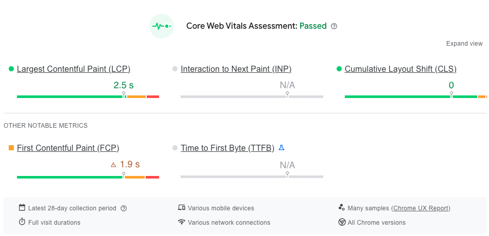 Google PageSpeed Insights - Core Web Vitals