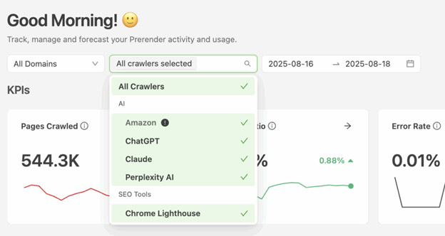 Track what AI crawlers visit your website with Prerender.io