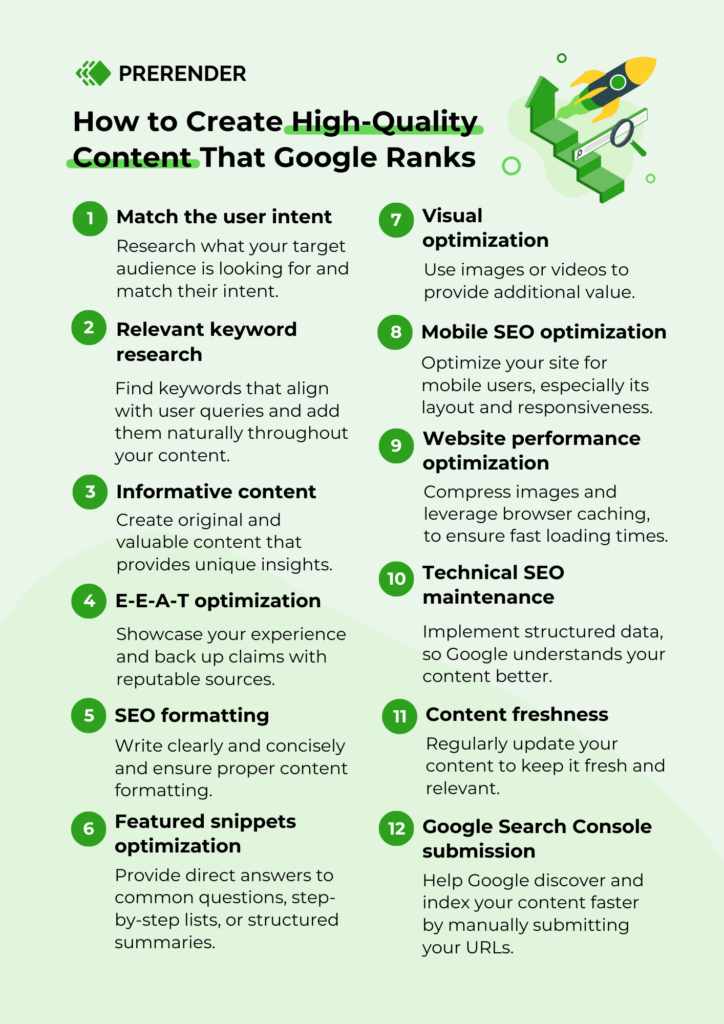 how to create high-quality content that Google indexes and ranks - Prerender.io