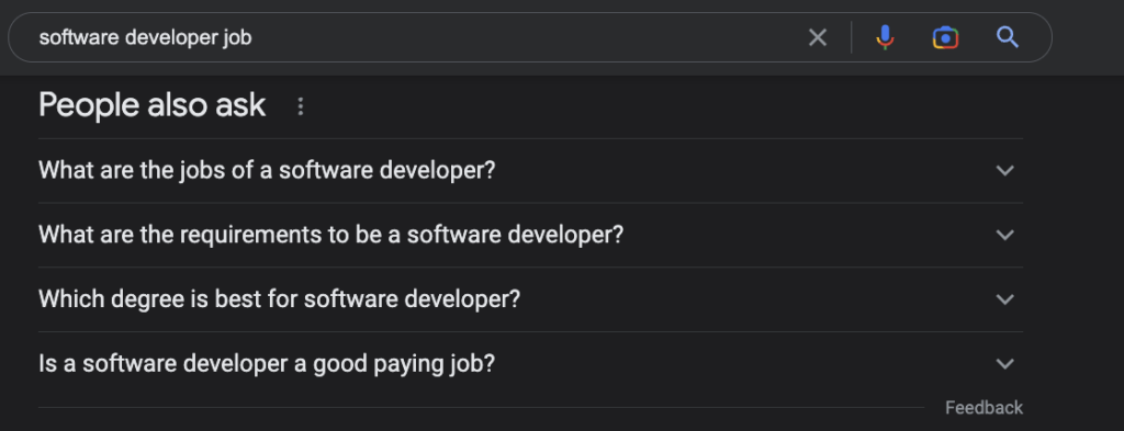 People Also Ask questions about jobs