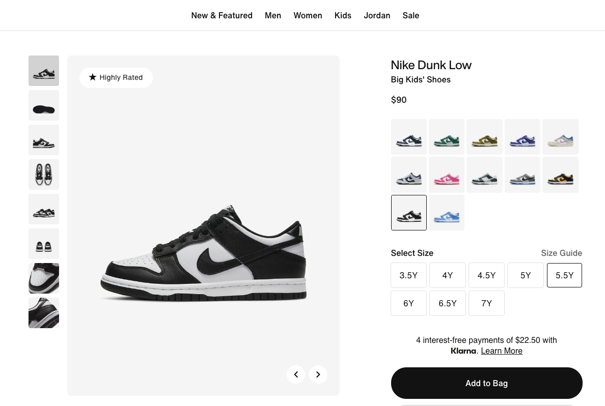Example of product variations on ecommerce sites
