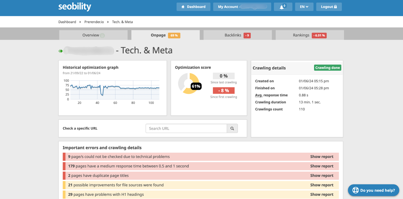 Seobility Dashboard