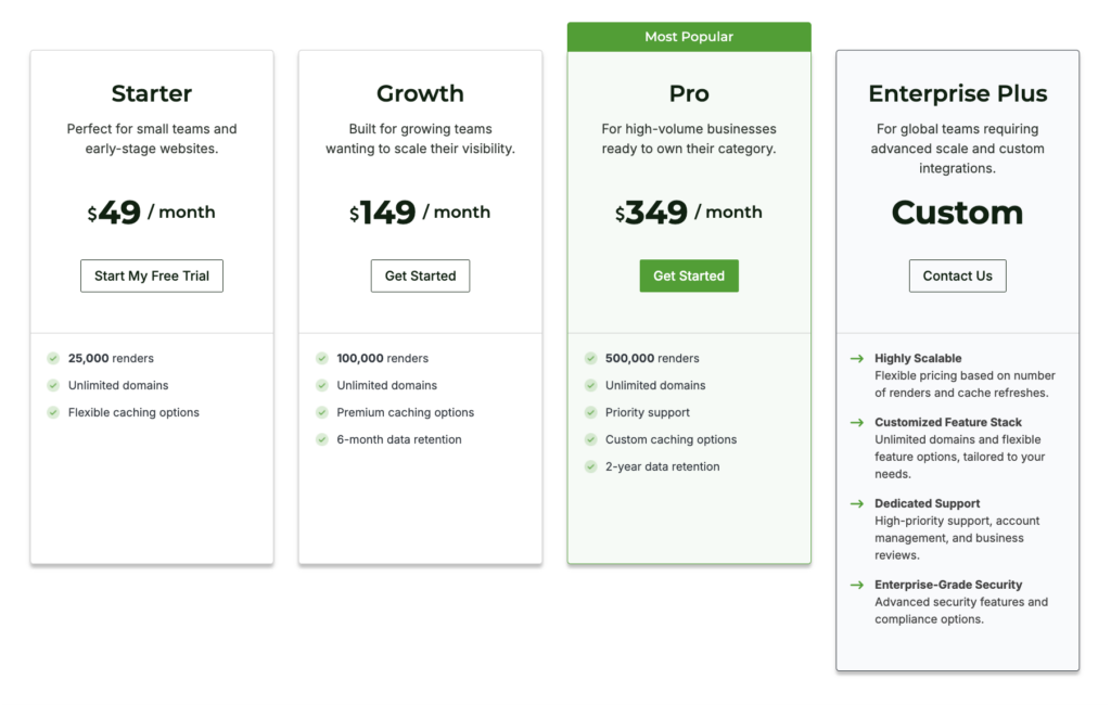 prerender.io pricing options