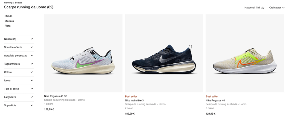 schema markup example of nike running shoes category