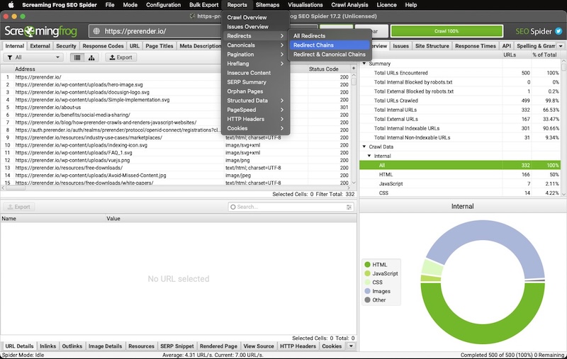 Screaming Frog Audit - Dashboard