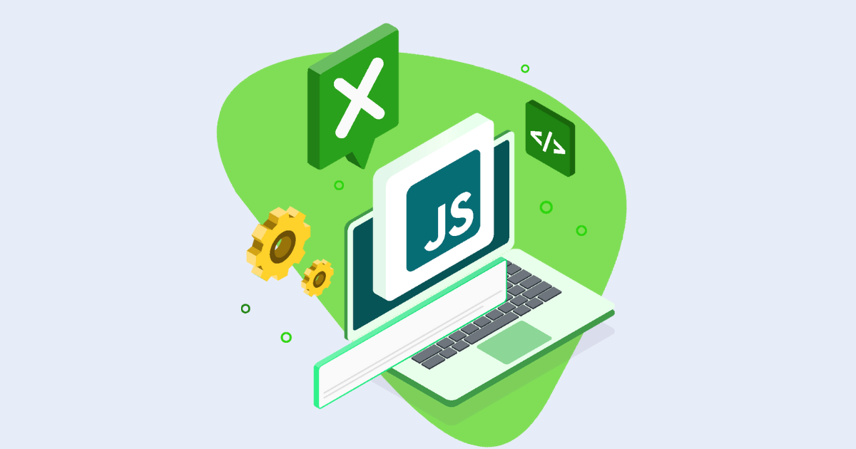 A graphic art-style image with green, yellow, and a JavaScript logo for a blog on how JS makes indexing harder.